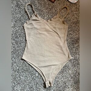 POL Tan Ribbed Bodysuit